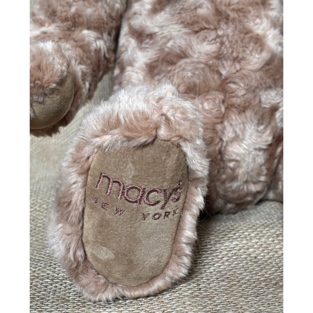 Gund Macys Jointed Teddy Bear Plush Stuffed Animal Light Brown Green Bow - Picture 3 of 7